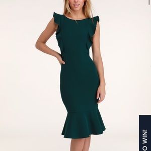 Lulus Hearts Aflutter Dark Green Ruffle Bodycon